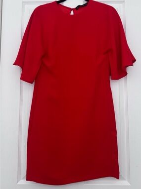 Zara Red Midi Dress with Flutter Sleeves